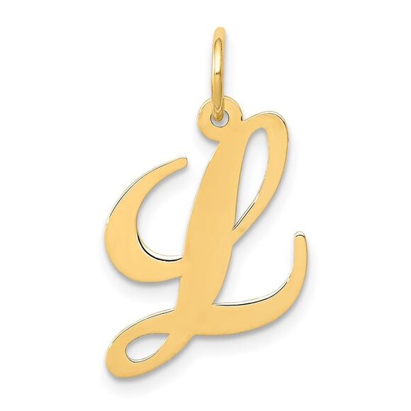 14k Yellow Gold, Ella Collection Medium Fancy Script Initial L Pendant - Picture 1 of 5